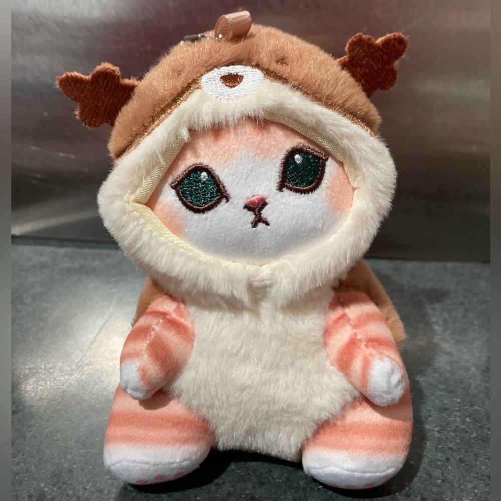 🐿️🐱NWOT 18.5cm Mofusand Cat Brown Cream Squirrel Costume Soft Plush Keychain